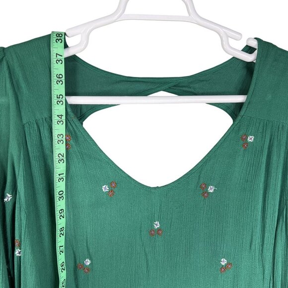 Free People Womens L Green Gauzy Dress Embroidered Boho Hippie Cottagecore Flowy - Picture 12 of 16